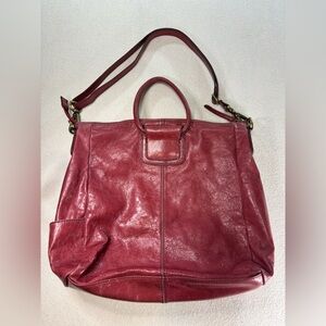 HOBO Sheila Large Satchel Red Leather Tote Bag Adjustable Strap Floral Lining